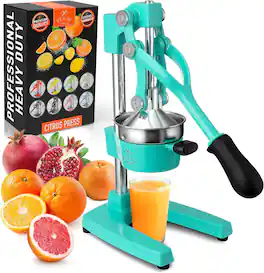 Zulay Kitchen - Professional Citrus Juicer - Heavy Duty Manual Orange Juicer and Lime Squeezer Press Stand - Teal