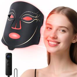 Morfone - Red Light Vibrating Massage Mask, 850nm LED red light care set with timer function and 4 modes. The perfect gift choice - Black