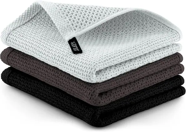 Front. Zulay Kitchen - Zulay Kitchen Reusable Kitchen Towels 3 Pack 100% Cotton Waffle Weave - 12x12” Super Absorbent Dish Towels - Black, Dark Grey, and White.
