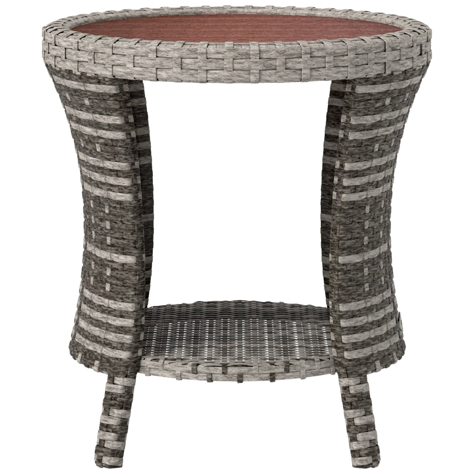 Front. Outsunny - Wicker Outdoor Coffee Table, PE Rattan Patio Side Table with 2-Tier Storage, Composite Wood Top - Mixed Gray.