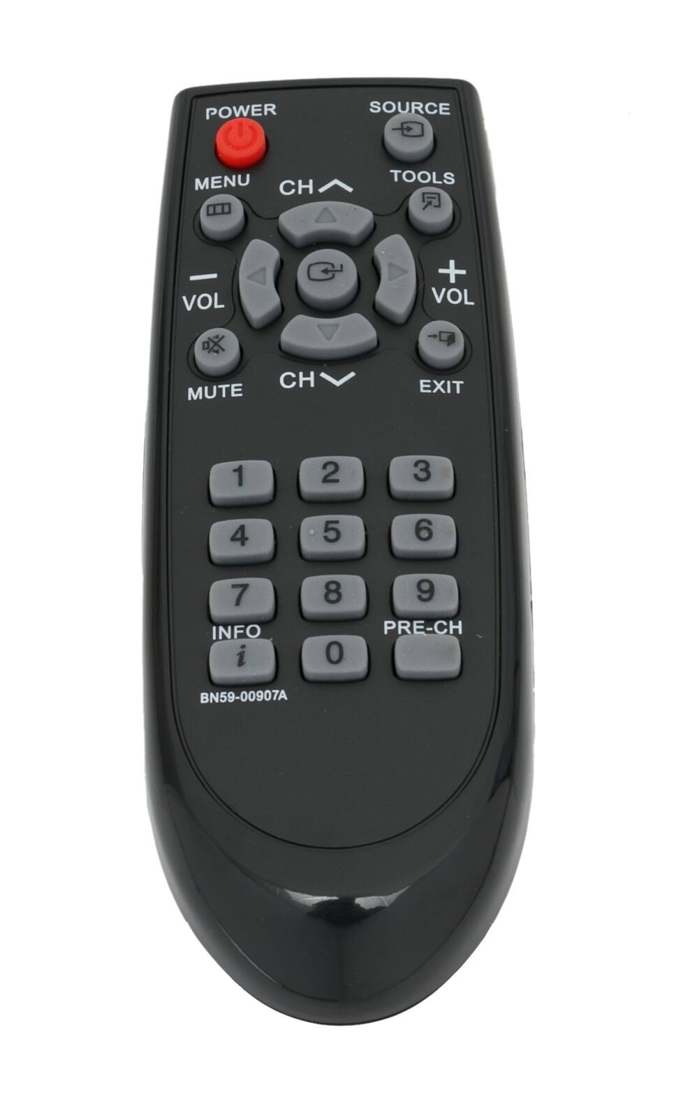 POWER SOURCE MENU CH TOOLS VOL + VOL MUTE CH EXIT 1 2 3 4 5 6 7 INFO i 8 0 9 PRE-CH BN59-00907A