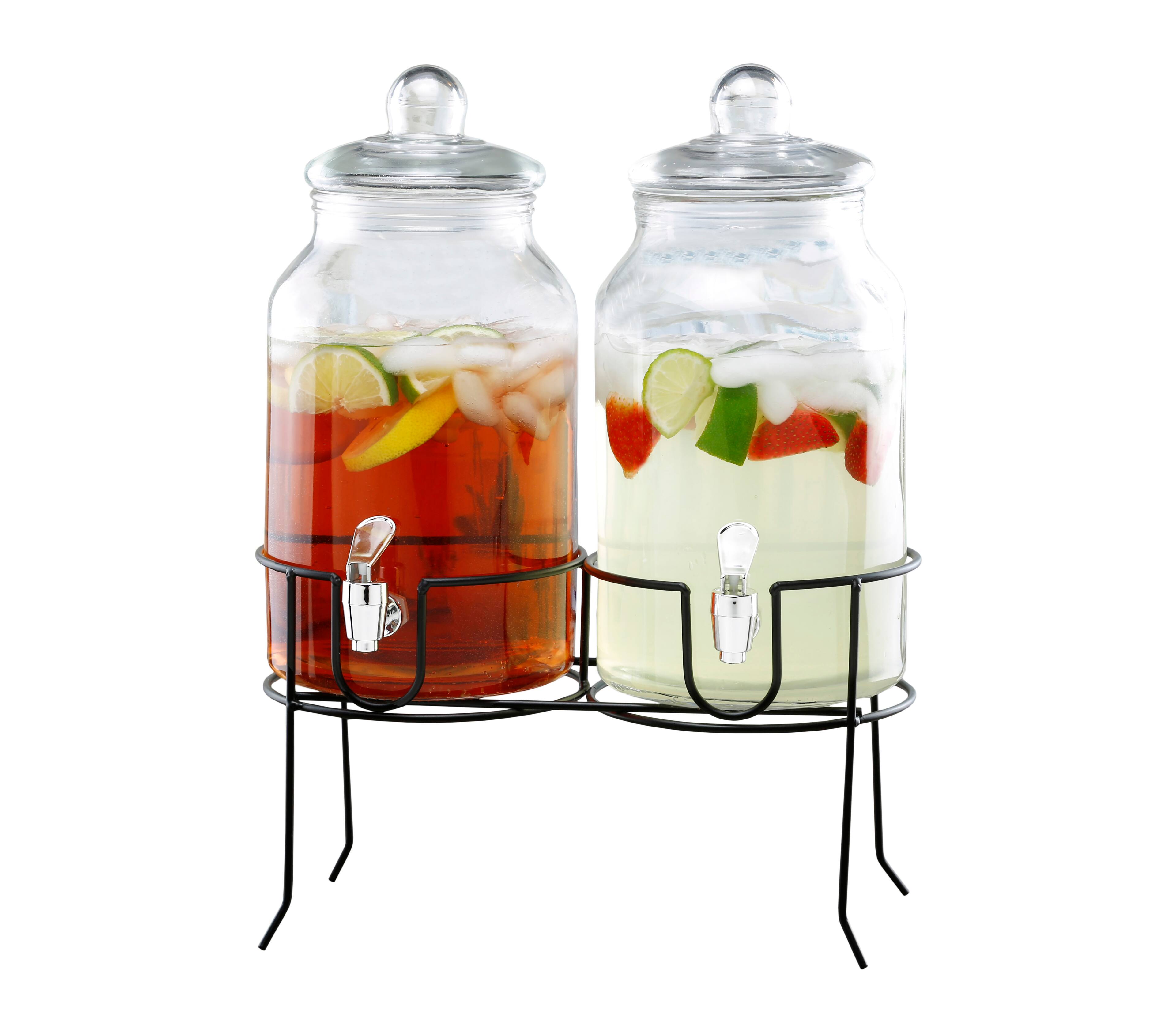 Front. Style Setter - Rustic Home Beverage Dispenser Set of 2 With Black Metal Stand 1 Gal - Clear.