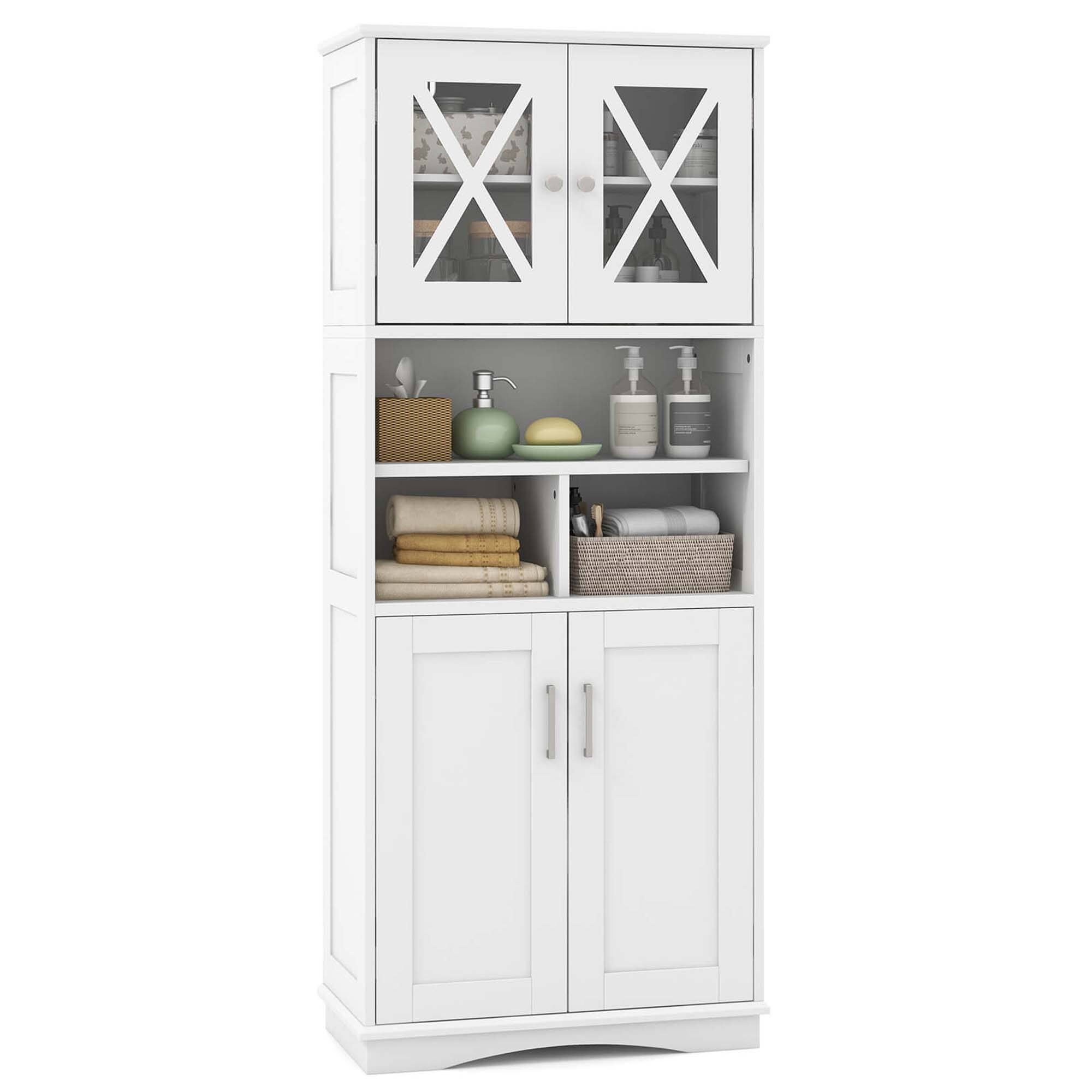 Angle. Costway - Costway Tall Bathroom Cabinet Large Floor Storage Cabinet with Acrylic Doors & 3 Cube White - White.