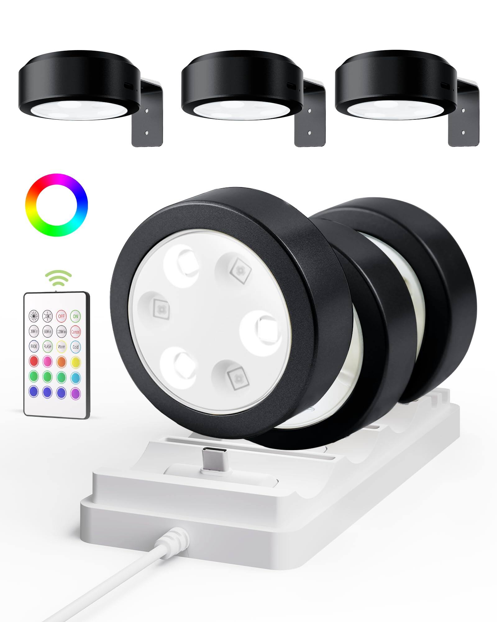 EZVALO - LED Picture Light Wireless with Remote-RGB-6 Pack--Charging Base - Black