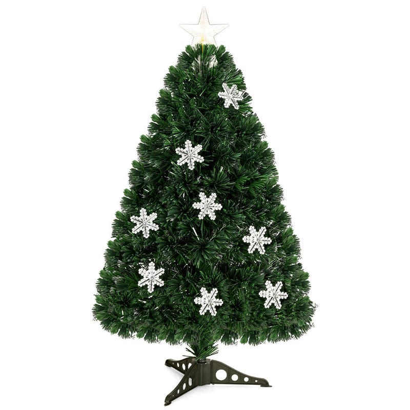WELLFOR - 3 ft Prelit Fiber‑Optic Artificial Christmas Tree with Multicolor Lights& Snowflake‑Star Ornaments for Xmas Small‑Space - Green