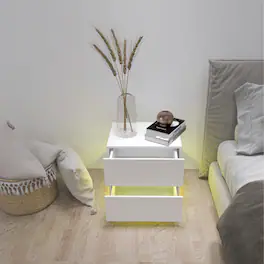Tiramisubest - High Glossy 2-Drawer Nightstand with RGB LED Lighting - White
