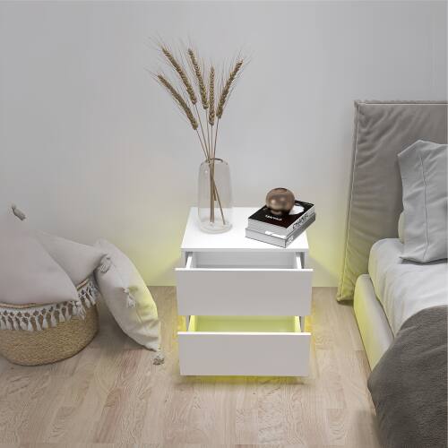 Front. Tiramisubest - High Glossy 2-Drawer Nightstand with RGB LED Lighting - White.