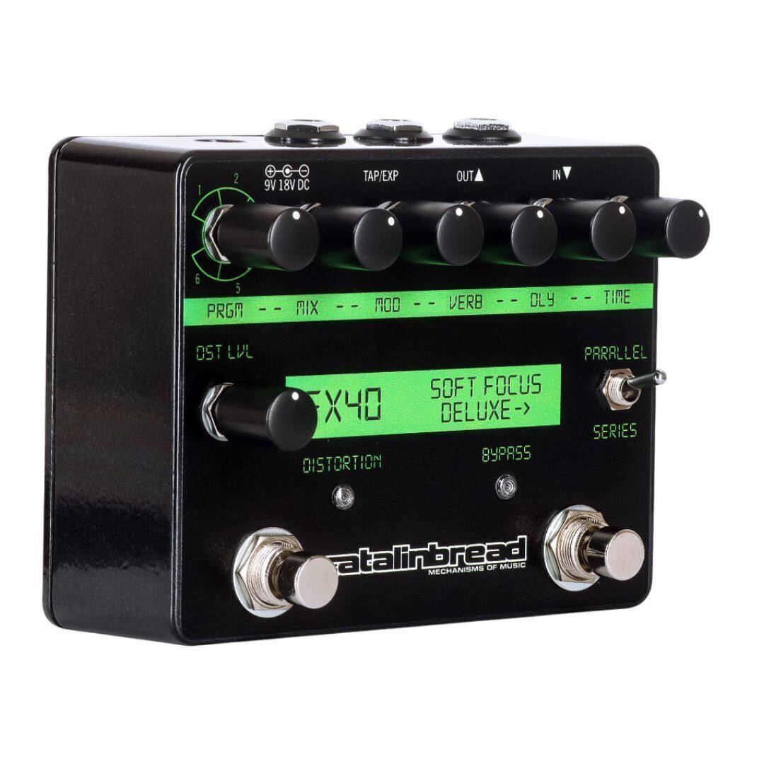 1 2 C 9V 18V DC TAP/EXP OUT IN  
5 : I I PRGM MIX : ee I MOD -- - I VERB -- - I DLY -- - I TIME  
OST LVL X40 DISTORTION SOFT FOCUS DELUXE->  
8YP8S5 PARALLEL SERIES  
atalinbread MECHANISMS OF MUSIC