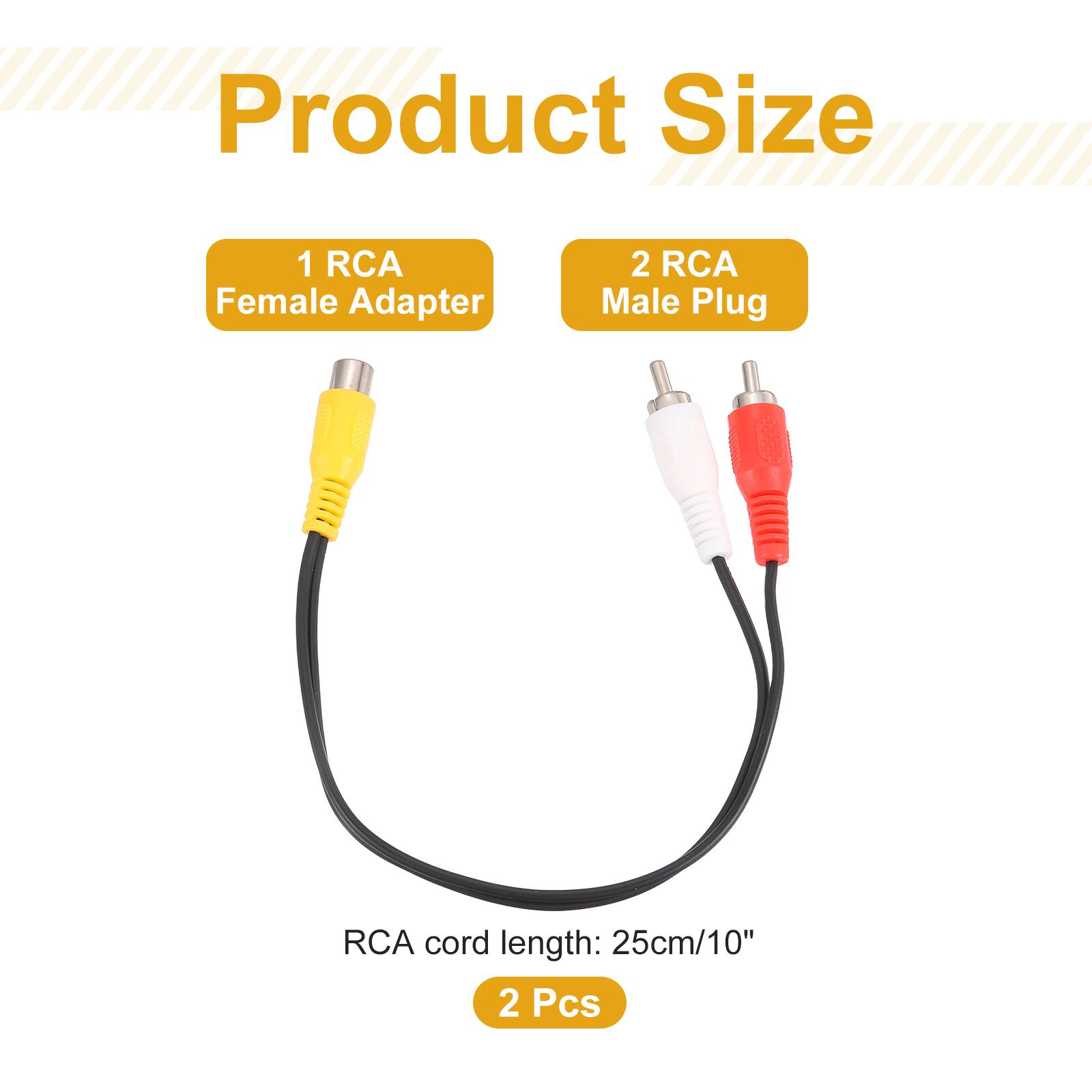 Product Size  
1 RCA Female Adapter  
2 RCA Male Plug  
RCA cord length: 25cm/10"  
2 Pcs