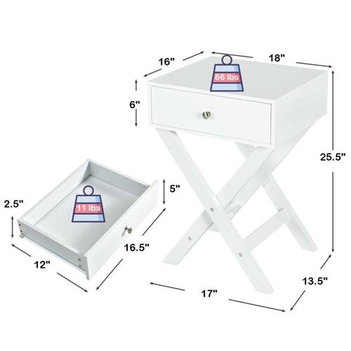 16" x 18" x 6" (top drawer)  
66 lbs capacity  

12" x 17" x 5" (bottom drawer)  
11 lbs capacity  

25.5" (width)  
13.5" (depth)
