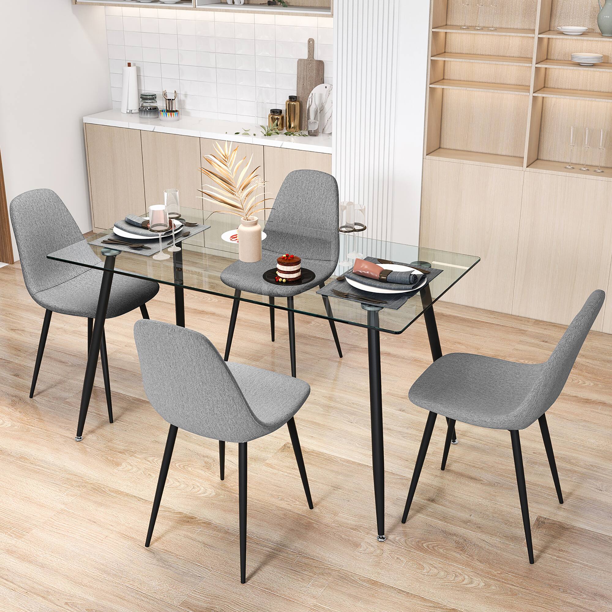 Alt View 1. Gymax - Gymax 5 PCS Dining Table Set 51" Modern Rectangular Glass Table & 4 Chairs Kitchen - Black, Gray.