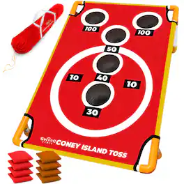 Swooc Games - Coney Island Toss - Boardwalk Inspired Cornhole Bounce Game (15+ Games Included) - PVC Corn Hole Bean Bag Toss Game - Red