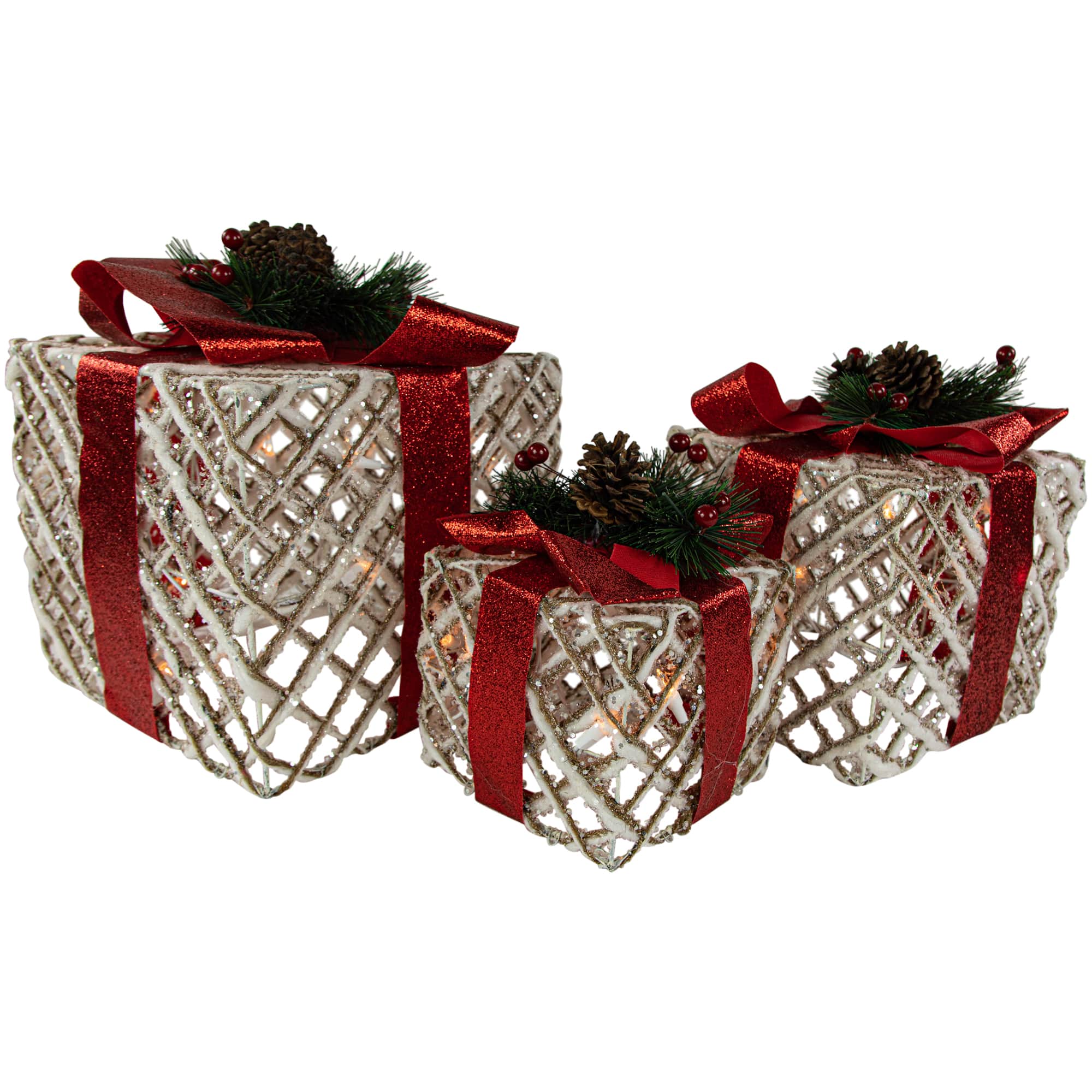 Northlight - Set of 3 Lighted Rope Gift Box Christmas Decorations 9.75" - White