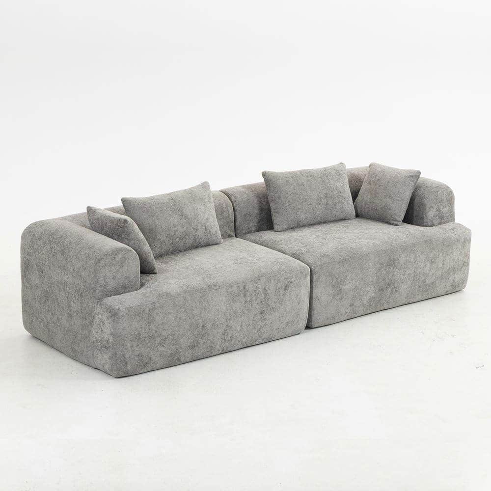 Kadyn - 96" Full-Foam Modular Sectional Sofa, 2-Piece Boucle Cloud Couch, Compressed Shipping, Gray - Gray