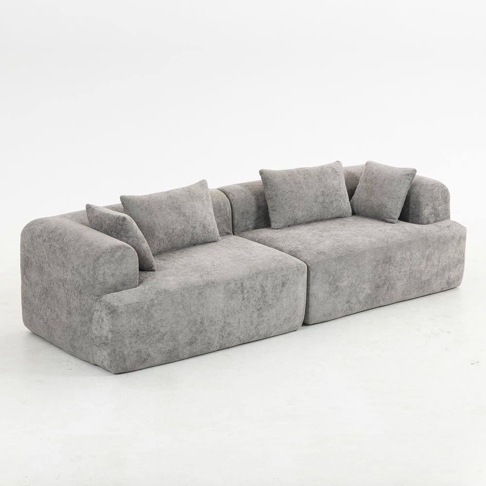 Kadyn - 96" Full-Foam Modular Sectional Sofa, 2-Piece Boucle Cloud Couch, Compressed Shipping, Gray - Gray