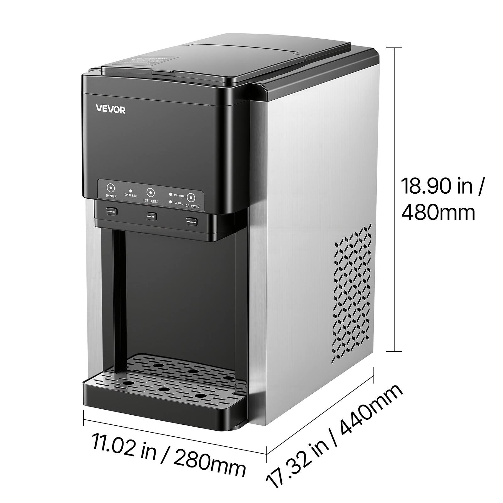 VEVOR

18.90 in / 480mm

17.32 in / 440mm

11.02 in / 280mm