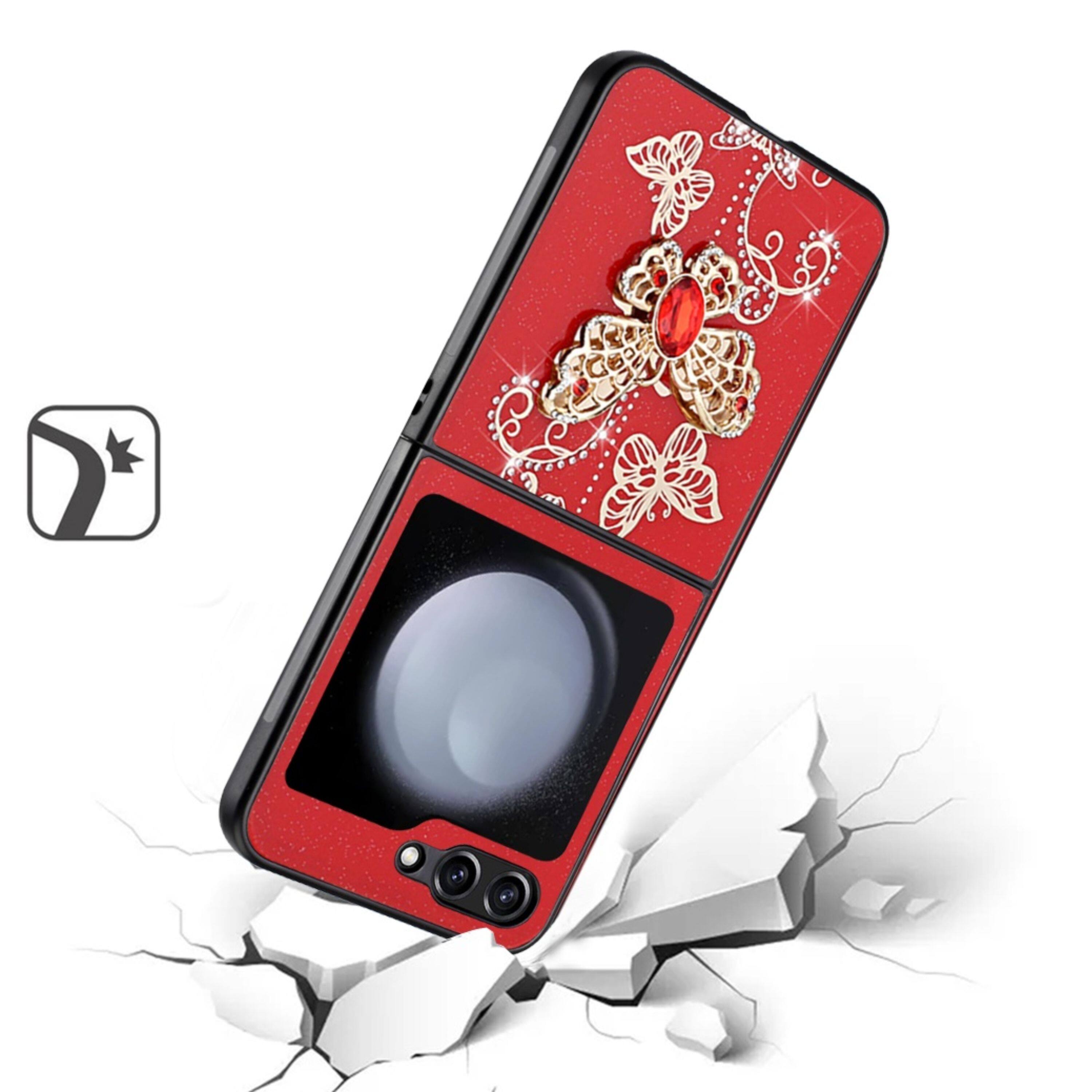 Left. Kitcheniva - Diamond Glitter Charms Phone For Samsung Galaxy Z Flip 6 Butterflies Red - Garden Butterflies Red.