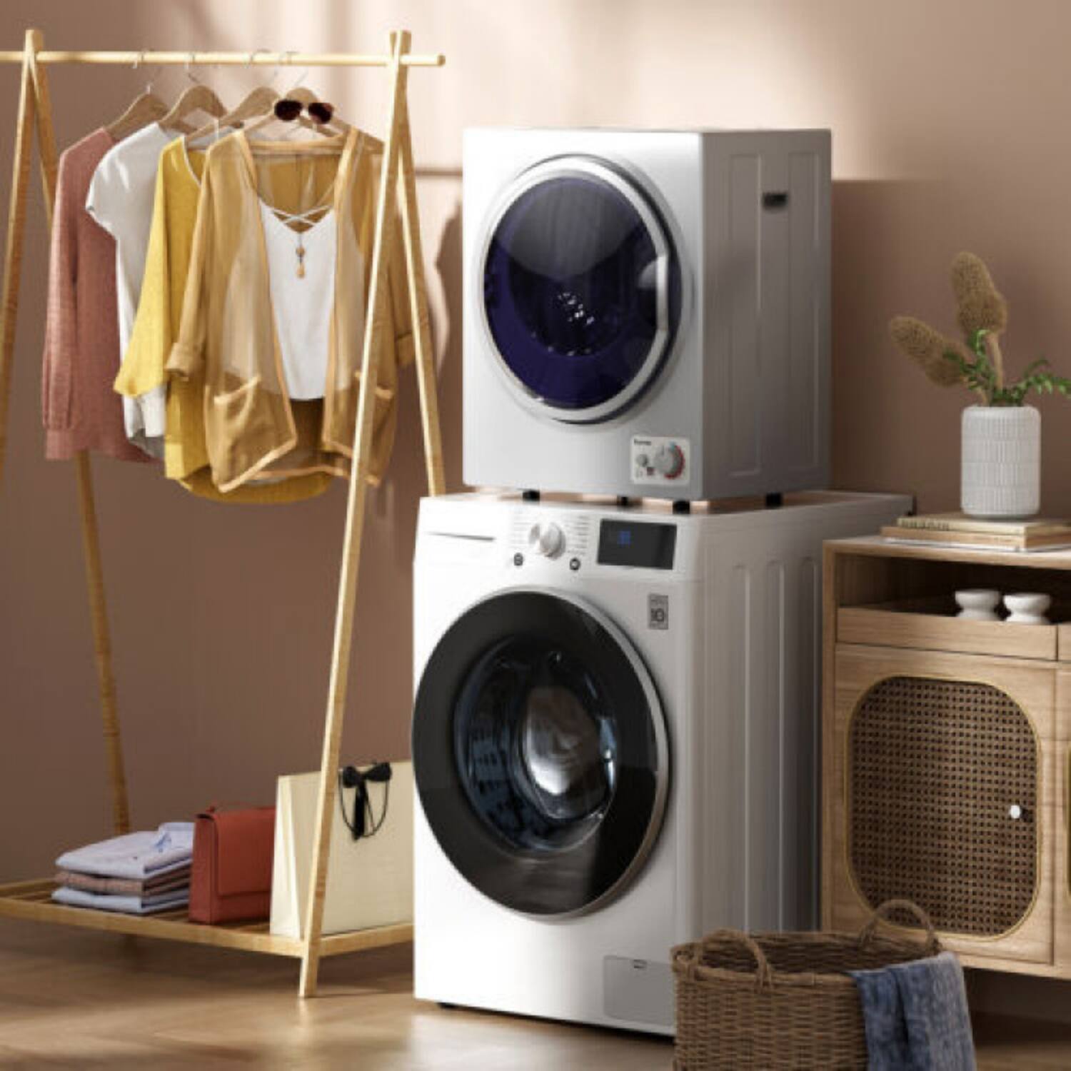Angle. LUCKY ONE - 1.5 cu.ft Wall Mount Clothes Dryer with Stainless Steel Tub - 10 lbs Capacity Ventless - Silver.
