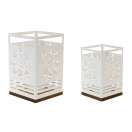 BreeBe - Snowflake Cut-Out Metal Candle Holder (Set of 2) - White, Brown
