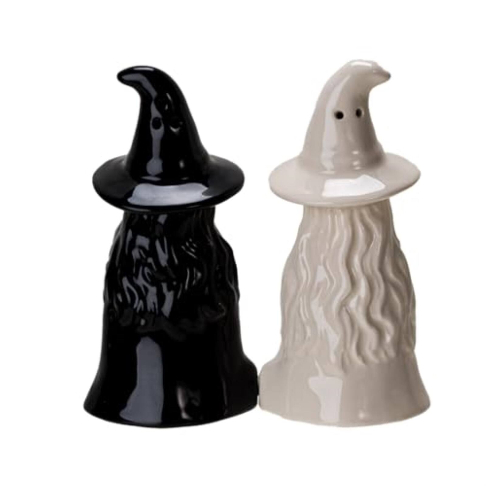 Angle. Pacific Trading - Mystical White and Black Ceramic Magnetic Witch Salt and Pepper Shaker Set - Multicolor.