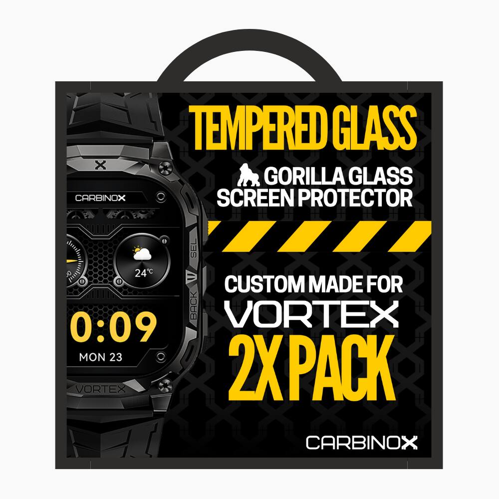 CARBINOX  
TEMPERED GLASS  
GORILLA GLASS SCREEN PROTECTOR  
CUSTOM MADE FOR  
VORTEX  
2X PACK  
CARBINOX