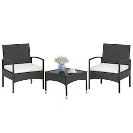 Ecooso - 3-Piece Patio Rattan Bistro Set with Table - Black