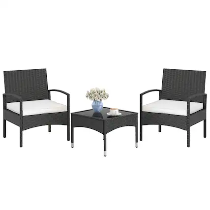 Front. Ecooso - 3-Piece Patio Rattan Bistro Set with Table - Black.