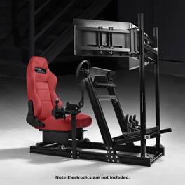 Dardoo - Aluminum Profile Racing Simulator Cockpit, Equipped With Red Suede Seats And Triple Screen Display Bracket - Red & Black