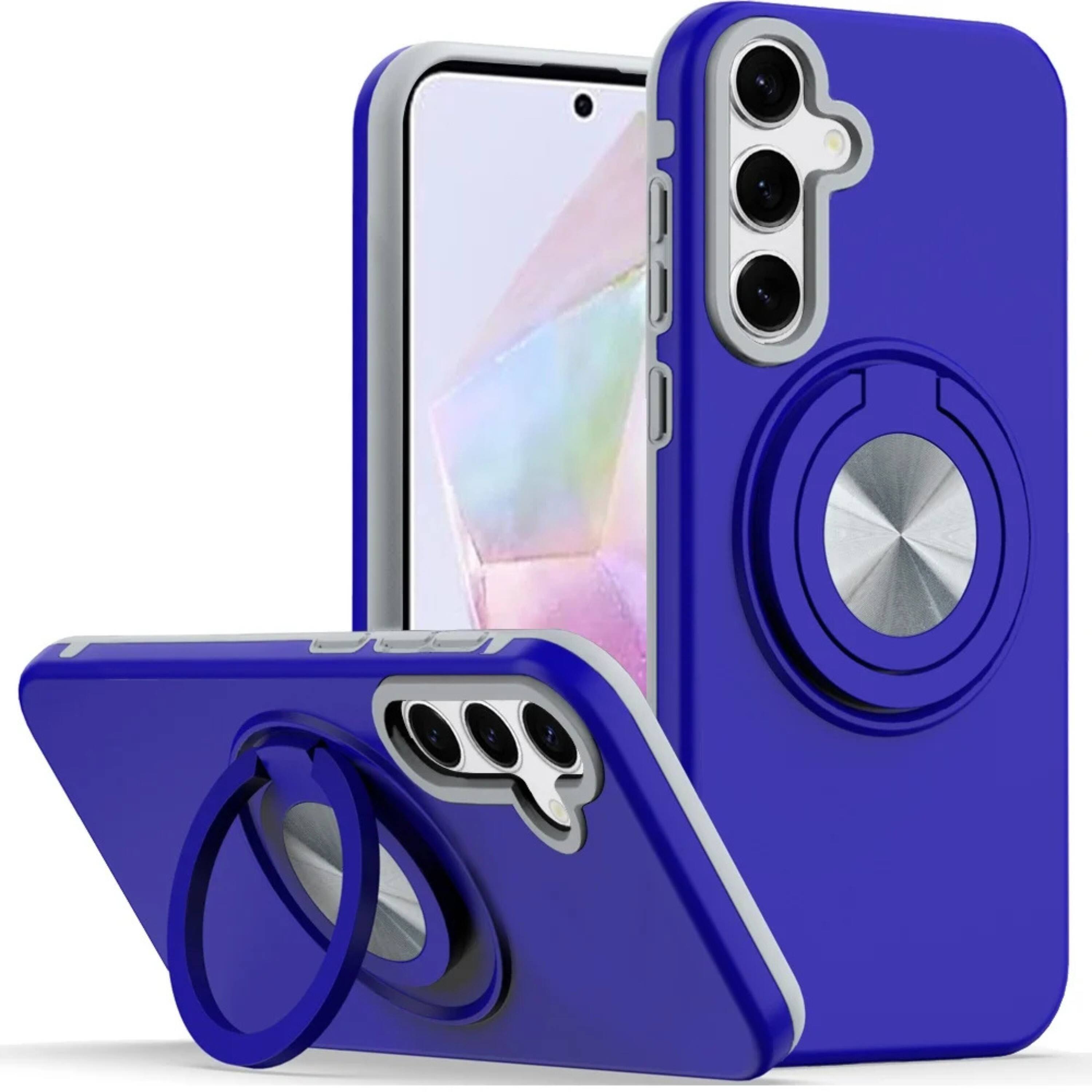Front. Kitcheniva - Solid Rugged Shockproof 360 Degree Ring Stand Phone Case With Tempered Glass For Samsung A36 A56 Blue - Blue.
