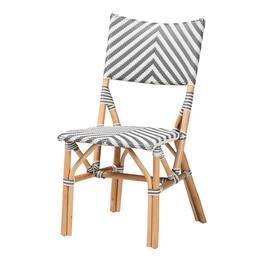 bali & pari - Shai Modern French and Weaving and Natural Rattan Bistro Chair - Grey/White/Natural Brown