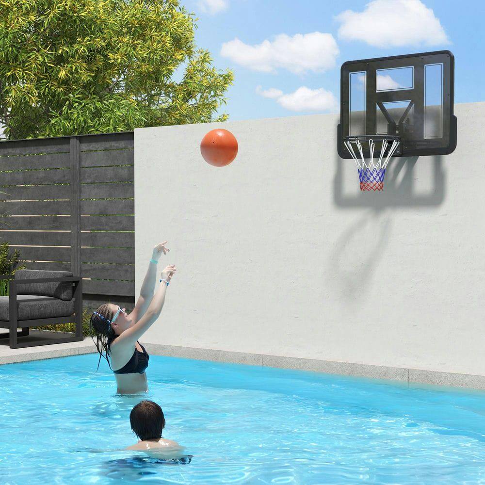 Left. Resenkos - Wall-Mounted Basketball Hoop with 43" Shatter-Resistant Backboard and Net - Black - Black.