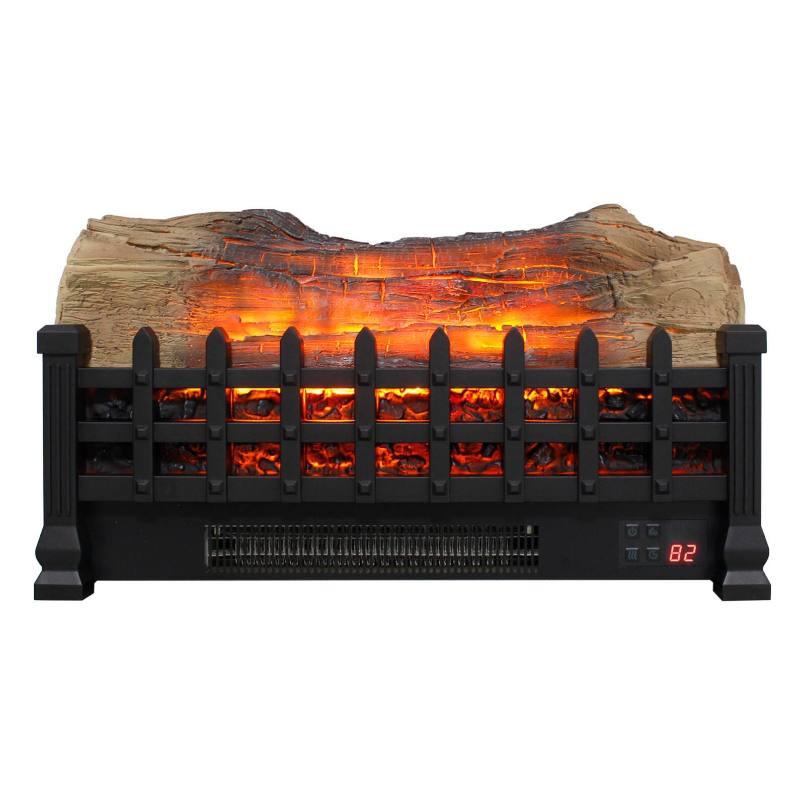 Alt View 7. Ecooso - Freestanding Electric Fireplace Heater with Logset, 1400W 5000 BTU, Remote Control, Timer, Adjustable Flame - Antique Black.