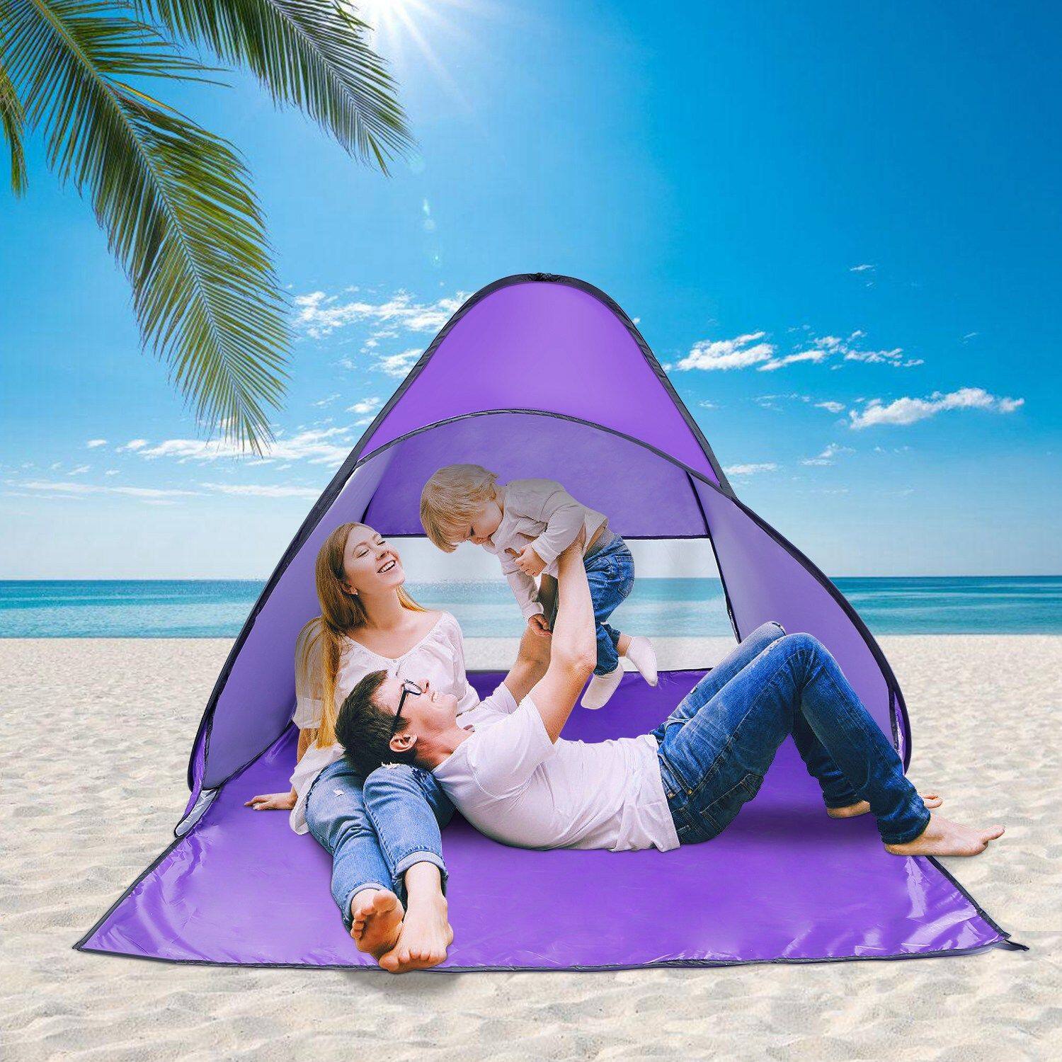 Alt View 3. Loheer - Loheer Pop Up Beach Tent Sun Shade Shelter Anti-UV Automatic Waterproof Canopy 2-3 Person Purple - Purple.