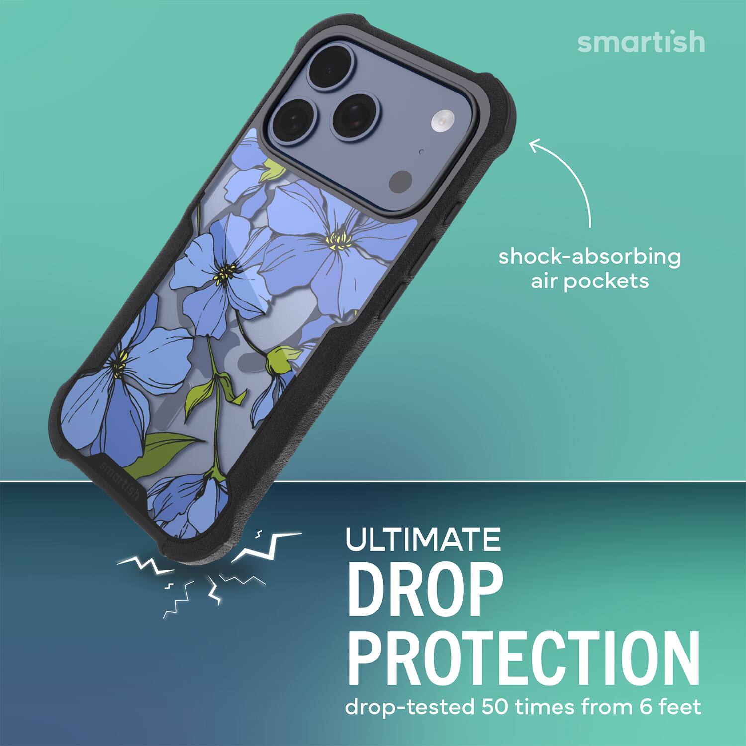 smartish shock-absorbing air pockets smartish ULTIMATE DROP PROTECTION drop-tested 50 times from 6 feet