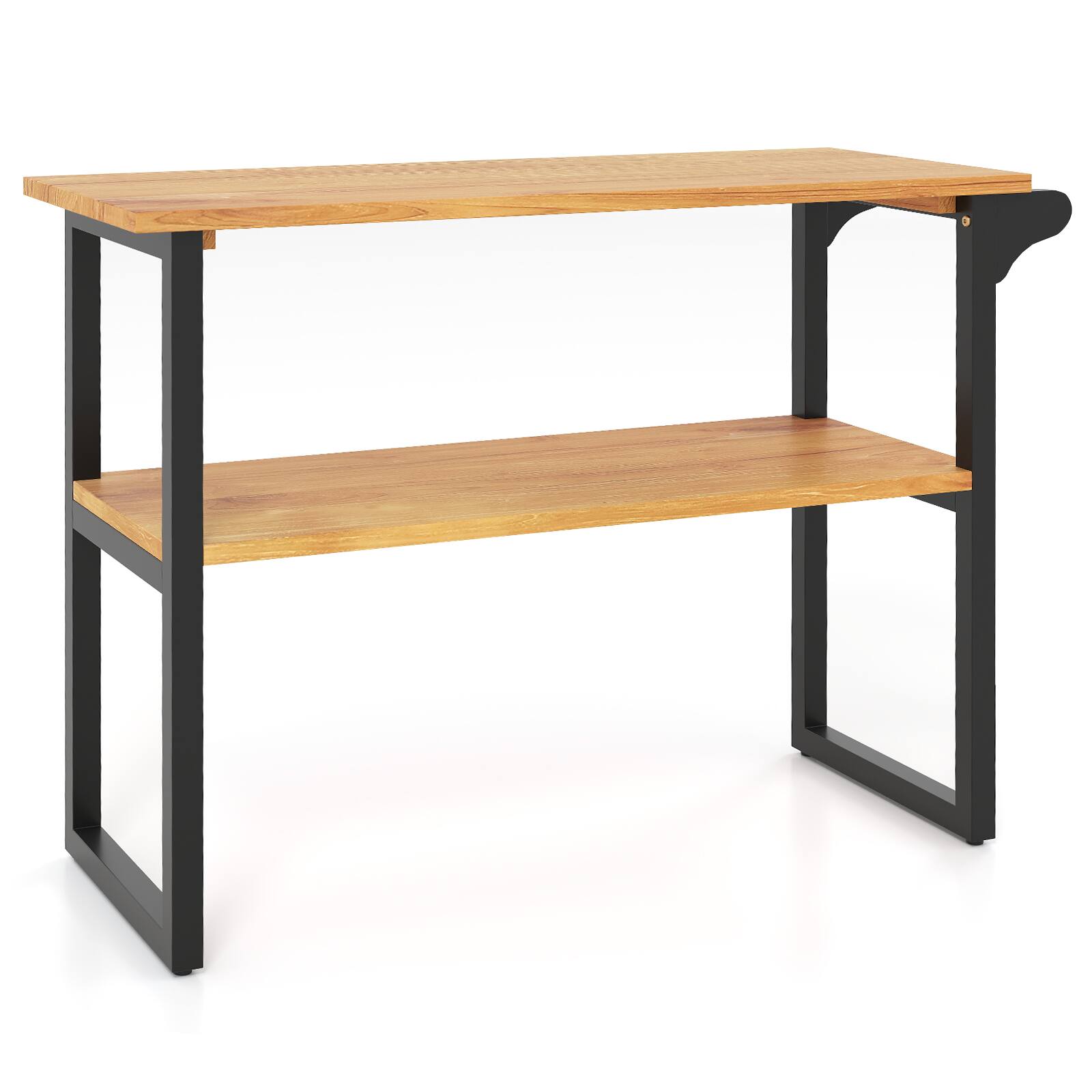 Alt View 9. Gymax - Gymax 2-Tier Bathroom Shelf w/Towel Rack Solid Teak Wood Freestanding Storage Shelves - Natural.