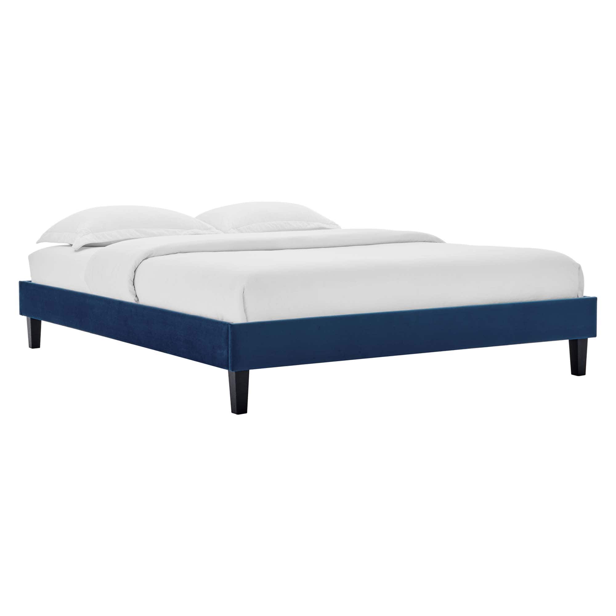 Modway - Reign Performance Velvet Full Platform Bed Frame - Blue
