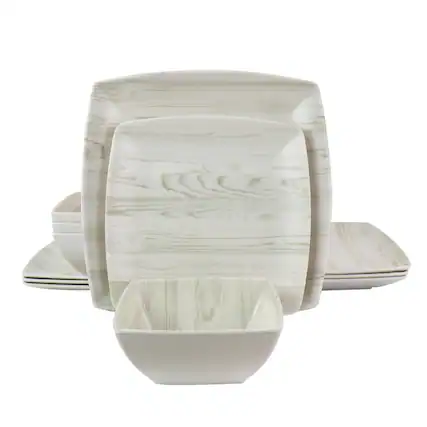 Front. Gibson - Gibson Home Woodgrain 12 Piece Melamine Dinnerware Set - White.