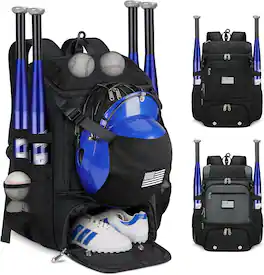Vulpecula Spade - Baseball Backpack, Lightweight Softball Bag with Shoe Compartment Baseball Bag for Youth & Adult Softball Bat Bag - Black