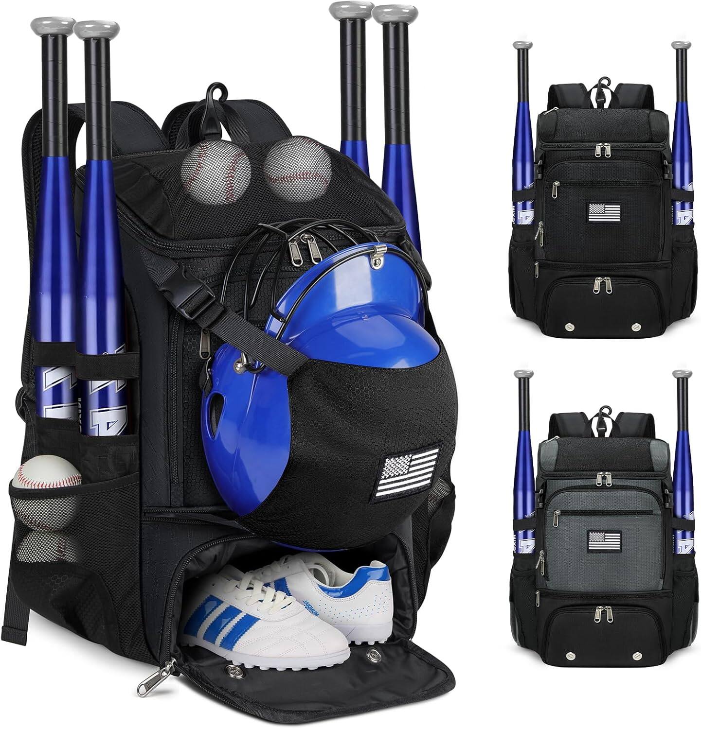 Front. Vulpecula Spade - Baseball Backpack, Lightweight Softball Bag with Shoe Compartment Baseball Bag for Youth & Adult Softball Bat Bag - Black.