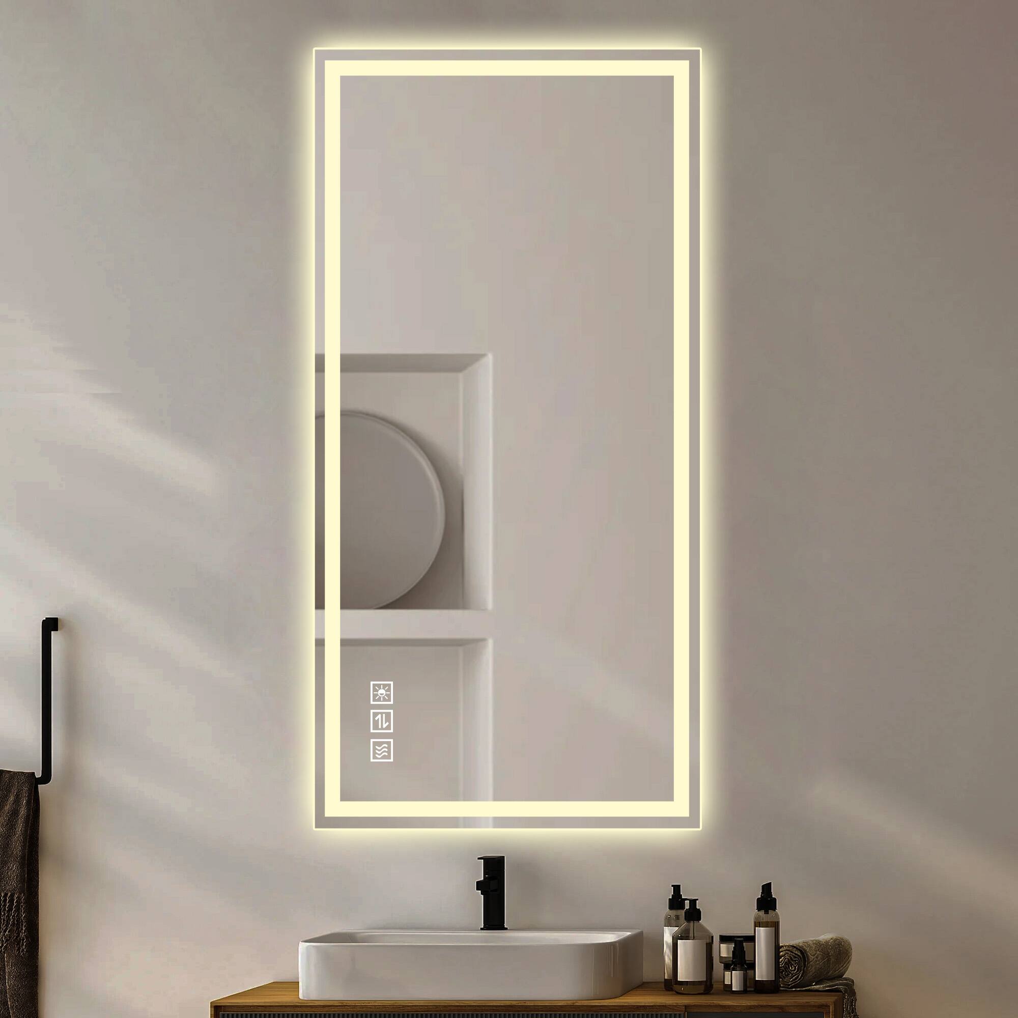 Alt View 2. Boyel Living - 48 by 24 Inch LED Bathroom Vanity Wall Mirror with Frosted Glass.