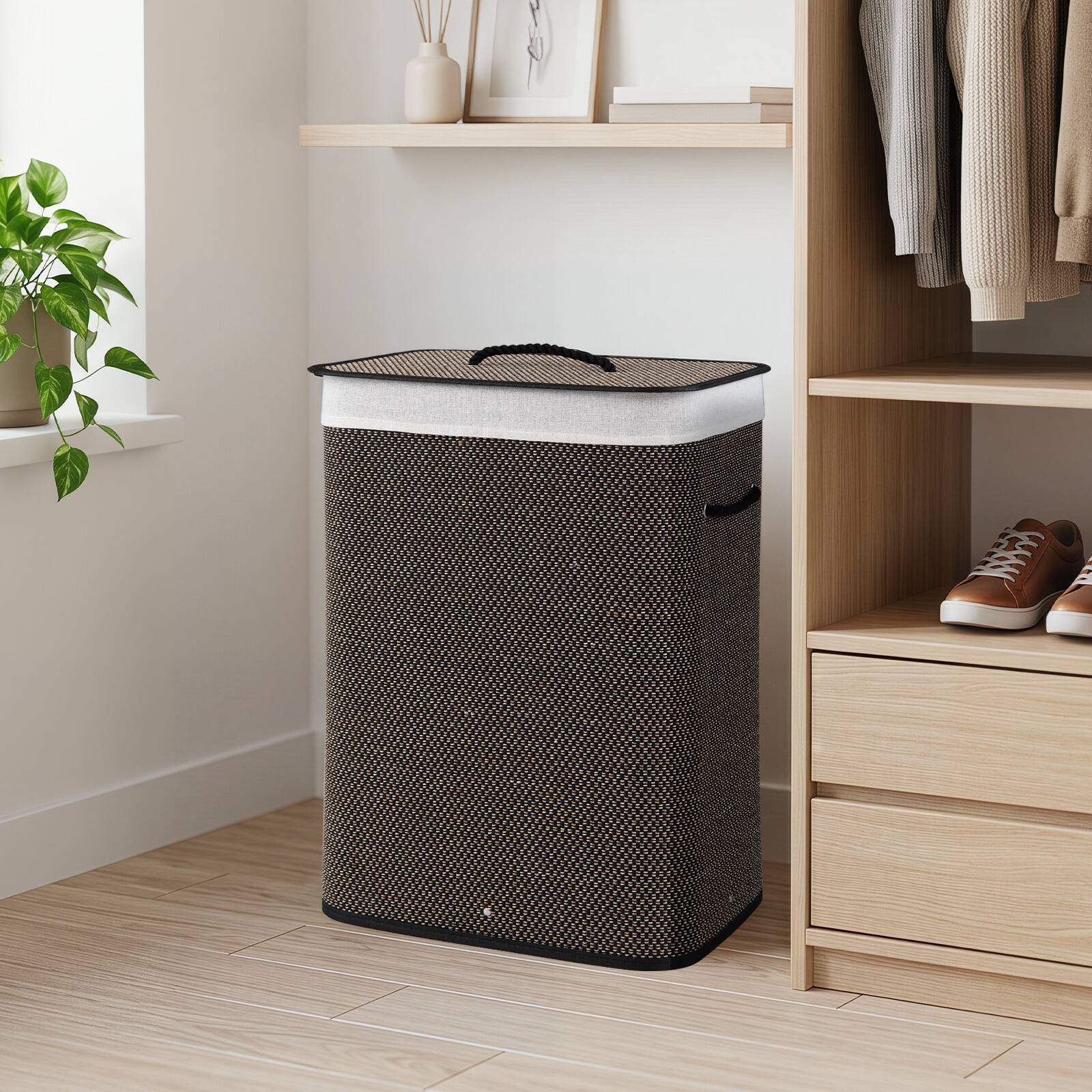 Alt View 3. Costway - Costway 19 Gal Capacity Clothes Hamper Bamboo Laundry Hamper with Removable Liner - Black.