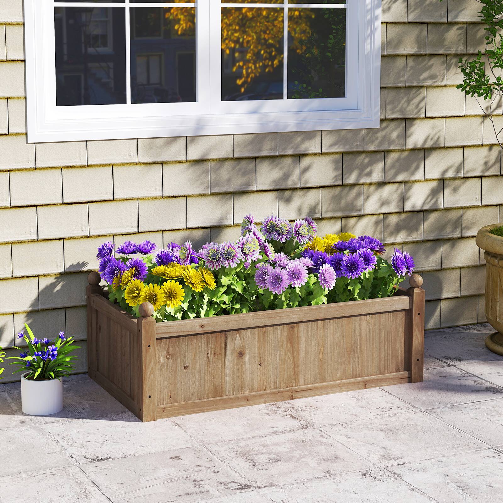 Alt View 3. Costway - Costway Raised Garden Bed 46" x 24" x 16" Wooden Planter Box with 4 Drainage Holes Raised Garden Bed - Rustic Brown.