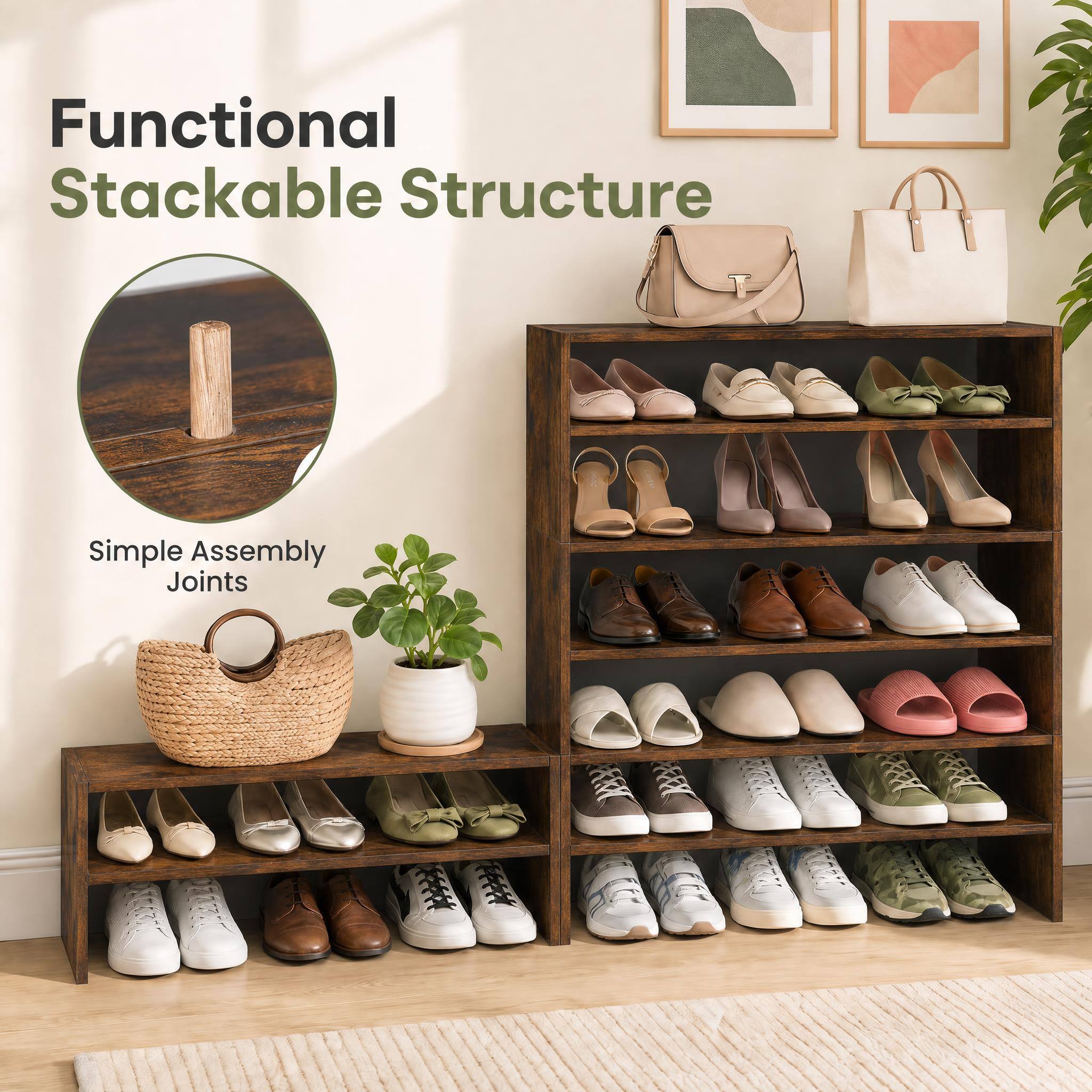 Functional Stackable Structure  
Simple Assembly Joints