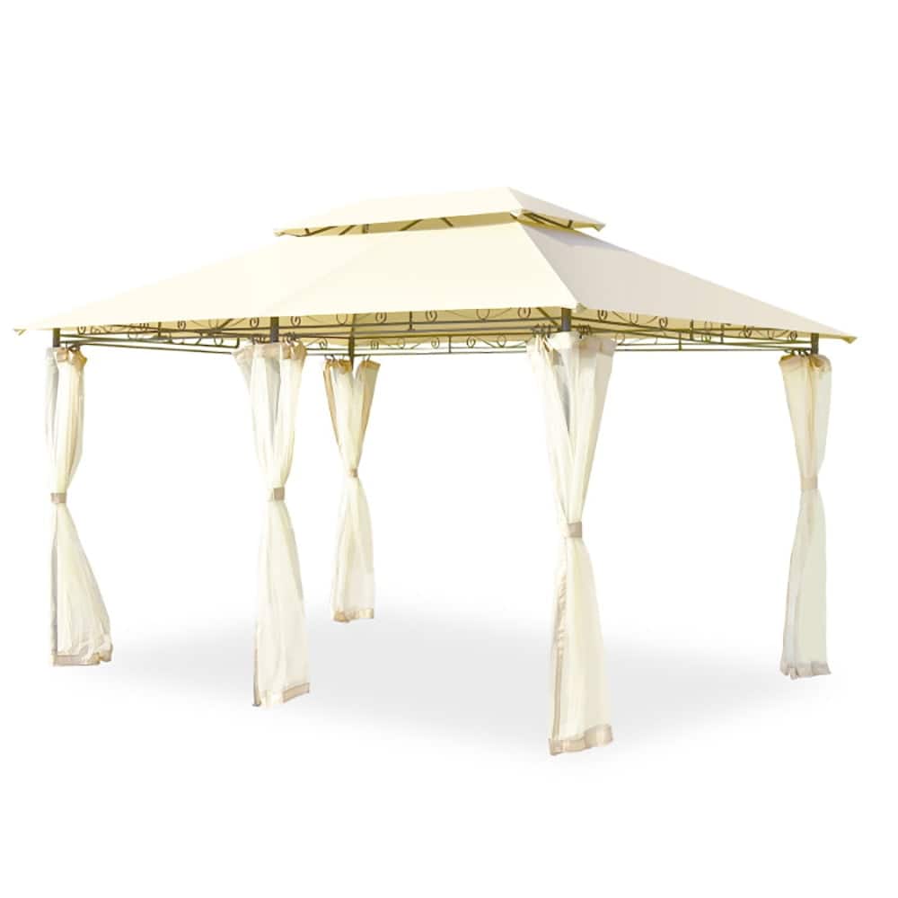 Kadyn - 10 Feet x 13 Feet Tent Canopy Shelter with Removable Netting Sidewall-Beige, Outdoor Gazebo Party Tent Canopy Tent