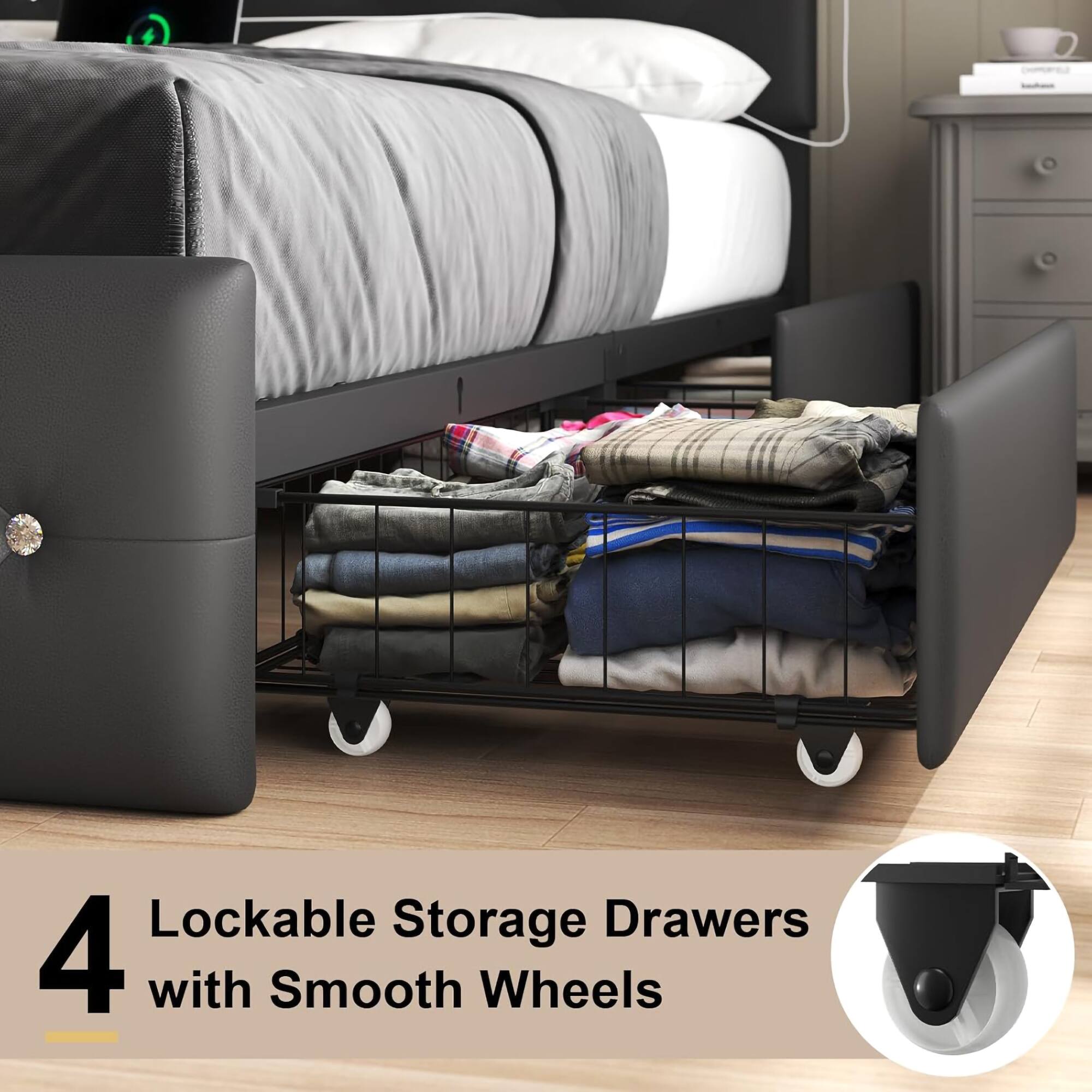 4 Lockable Storage Drawers with Smooth Wheels