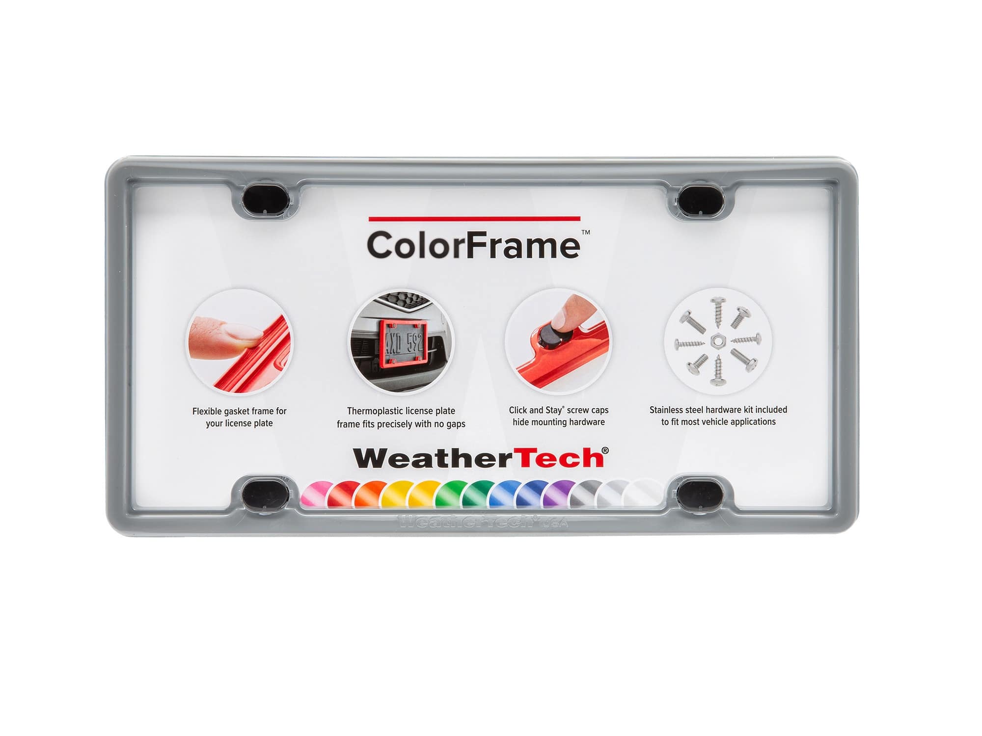 WeatherTech - ColorFrame | License Plate Frame with Multi-Flex Gasket and Stainless Steel Hardware - Beluga Grey
