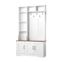 VEVOR - Hall Tree with Bench and Shoe Storage, 39" Wide, Entryway Hall Tree with Bench, Hanging Hooks, Storage Shelves - White