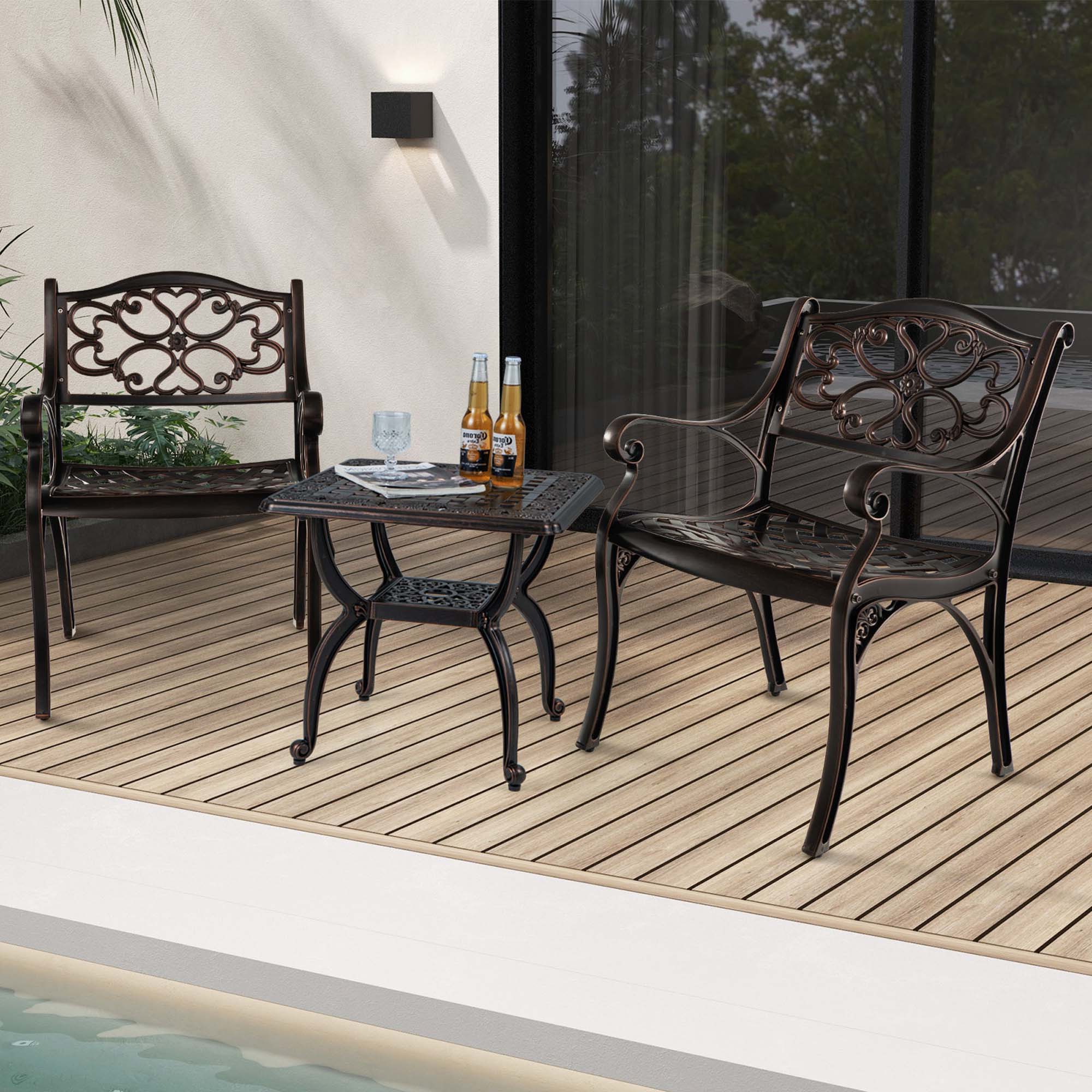 Alt View 1. Costway - 4 PCS Cast Aluminum Patio Chairs Set of 4 Outdoor Dining with Armrests & Curved Seats - Bronze.