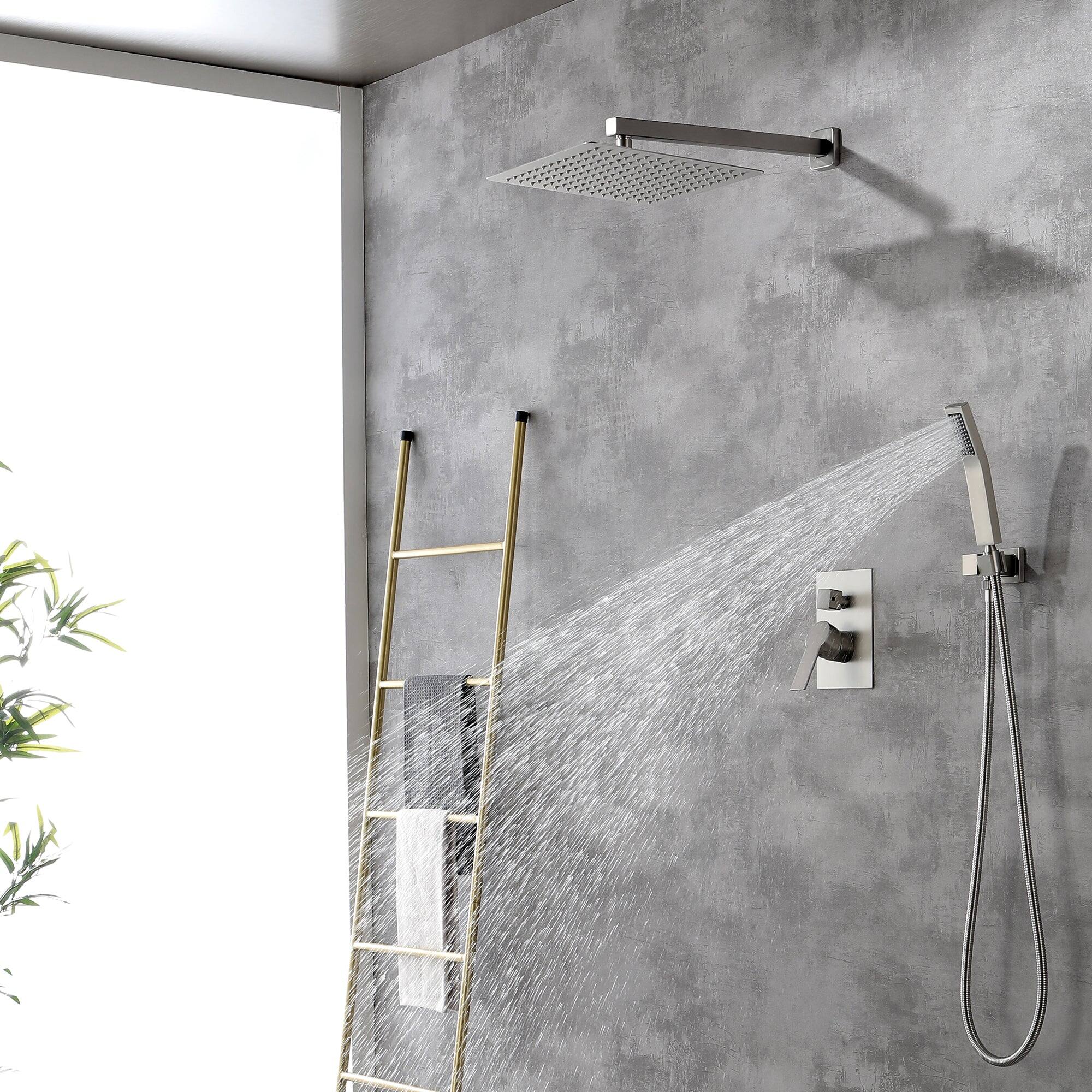 Angle. Boyel Living - 1-Spray Patterns with 2.5 GPM 12 in. Wall Mount Dual Shower Heads with Pressure Balance Valve in Brushed Nickel - Brushed Nickel.