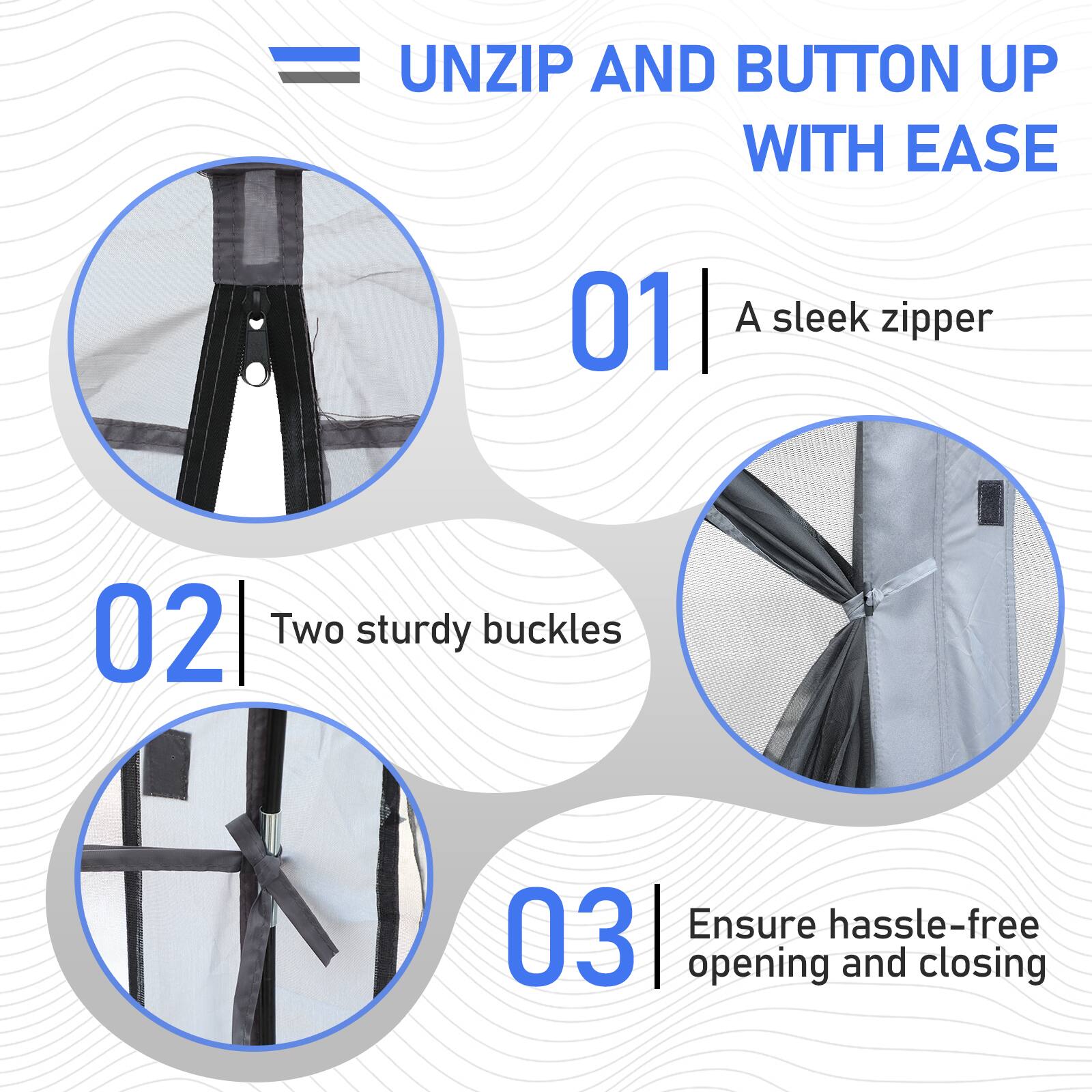 UNZIP AND BUTTON UP WITH EASE

01 A sleek zipper

02 Two sturdy buckles

03 Ensure hassle-free opening and closing